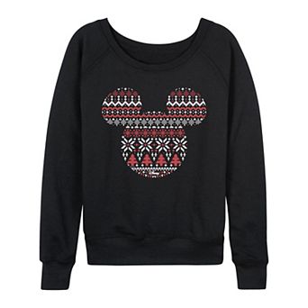 Women's Disney's Mickey Mouse Fair Isle Holiday Patterns French Terry Long Sleeve Tee