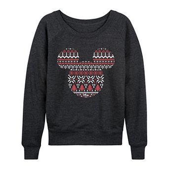 Women's Disney's Mickey Mouse Fair Isle Holiday Patterns French Terry Long Sleeve Tee