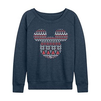 Women's Disney's Mickey Mouse Fair Isle Holiday Patterns French Terry Long Sleeve Tee