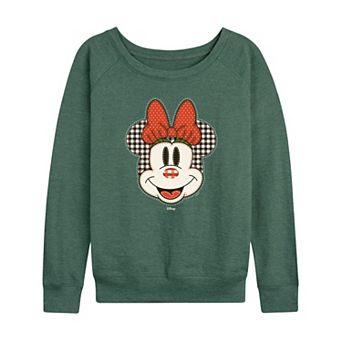 Women's Disney's Minnie Mouse Plaid Patch French Terry Long Sleeve Tee