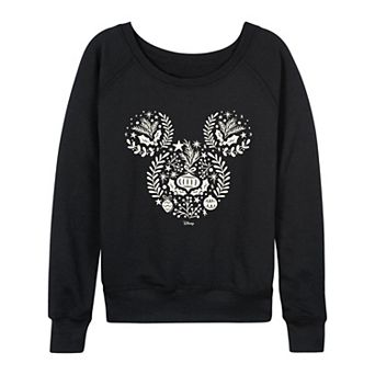 Women's Disney's Mickey Mouse Christmas Silhouette French Terry Long Sleeve Tee