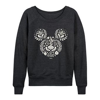 Women's Disney's Mickey Mouse Christmas Silhouette French Terry Long Sleeve Tee