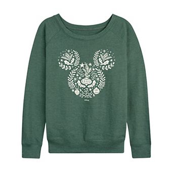Women's Disney's Mickey Mouse Christmas Silhouette French Terry Long Sleeve Tee