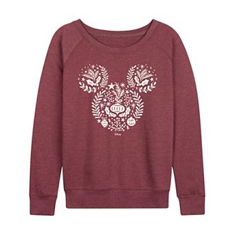 Women's Disney's Mickey Mouse Christmas Silhouette French Terry Long Sleeve Tee