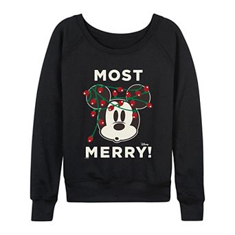 Women's Disney's Mickey Mouse Most Merry! French Terry Long Sleeve Tee