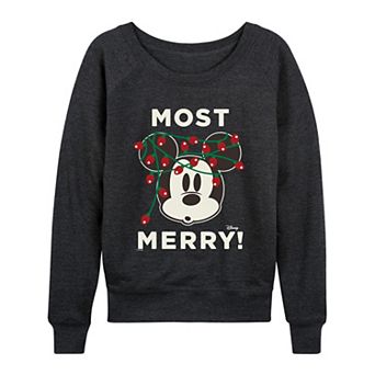 Women's Disney's Mickey Mouse Most Merry! French Terry Long Sleeve Tee
