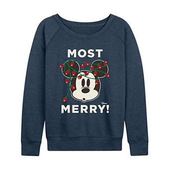 Women's Disney's Mickey Mouse Most Merry! French Terry Long Sleeve Tee