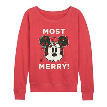 Women's Disney's Mickey Mouse Most Merry! French Terry Long Sleeve Tee
