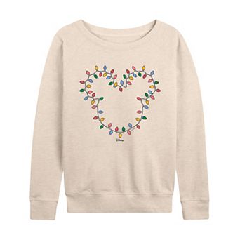 Women's Disney's Mickey Mouse Christmas Lights French Terry Long Sleeve Tee