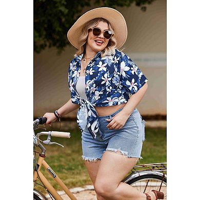 Zeagoo Women's Plus Size Short Sleeve Floral Hawaiian Tropical Beach Shirt