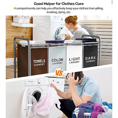 4 Section Rolling Laundry Hamper Sorter Oxford Fabric Heavy Duty Lockable Wheels Removable Bags