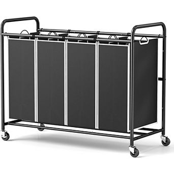 4 Section Rolling Laundry Hamper Sorter Oxford Fabric Heavy Duty Lockable Wheels Removable Bags