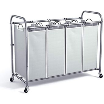 4 Section Rolling Laundry Hamper Sorter Oxford Fabric Heavy Duty Lockable Wheels Removable Bags