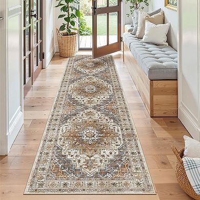 Washable Non Slip Low Pile Runner Rug Soft Vintage Floor Mat For Entryway Kitchen