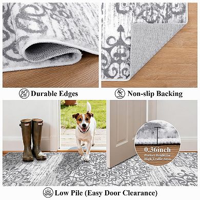 Washable Boho Hallway Runner Rug Non Slip Distressed Floor Carpet