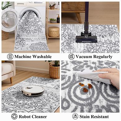 Washable Boho Hallway Runner Rug Non Slip Distressed Floor Carpet