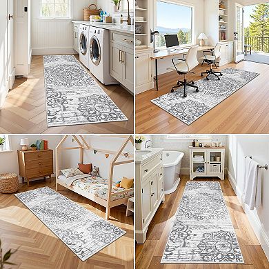 Washable Boho Hallway Runner Rug Non Slip Distressed Floor Carpet