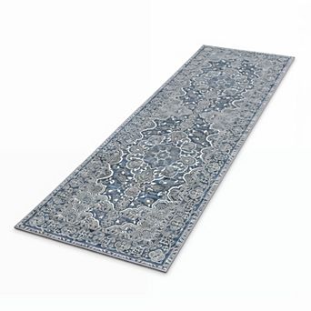 2x6 Blue White Floral Non Slip Machine Washable Runner Rug Soft Vintage Low Pile Carpet