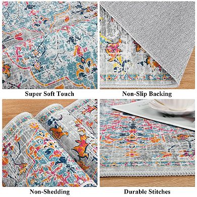 Washable Boho Farmhouse Runner Rug Non Slip Soft Floor Mat for Home