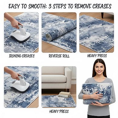 Blue Abstract Runner Rugs Non Slip Washable Low Pile Stain Resistant