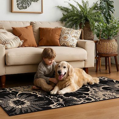 Floral High Low Runner Rug Non Slip Washable Boho Carpet For Home Entryway Laundry