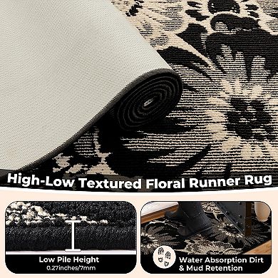 Floral High Low Runner Rug Non Slip Washable Boho Carpet For Home Entryway Laundry
