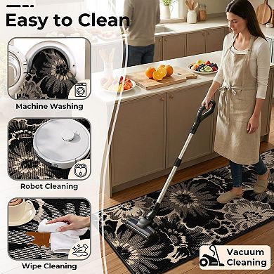 Floral High Low Runner Rug Non Slip Washable Boho Carpet For Home Entryway Laundry