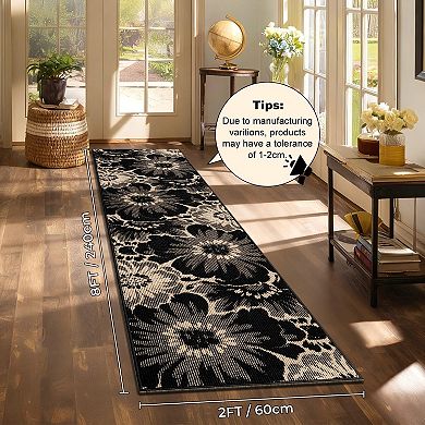 Floral High Low Runner Rug Non Slip Washable Boho Carpet For Home Entryway Laundry