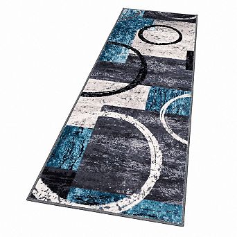 Ultra Soft Washable Non Slip Low Pile Abstract Geometric Runner Rug