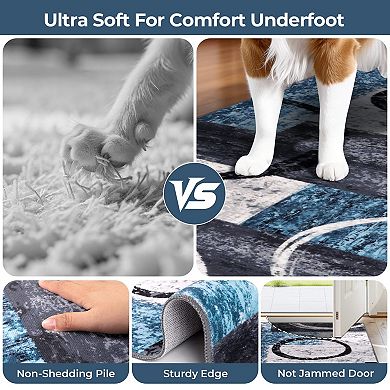 Ultra Soft Washable Non Slip Low Pile Abstract Geometric Runner Rug