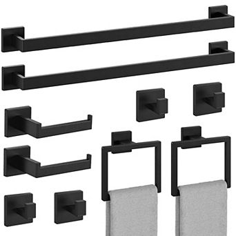 10 pc Matte Black Bathroom Accessories Set 304 Stainless Steel Wall Mount Storage