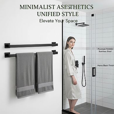 10 Piece Matte Black Bathroom Accessories Set 304 Stainless Steel Wall Mount Storage