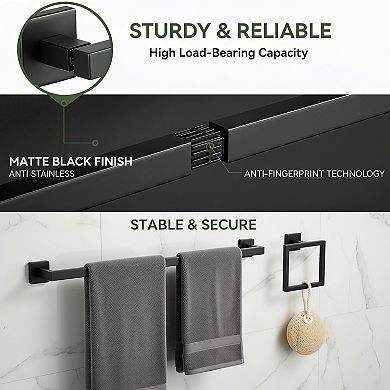 10 Piece Matte Black Bathroom Accessories Set 304 Stainless Steel Wall Mount Storage
