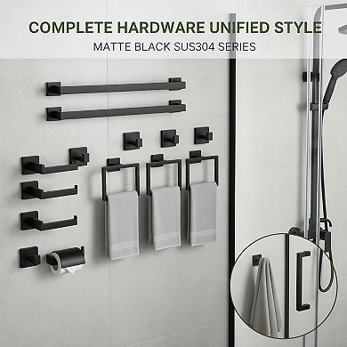 10 Piece Matte Black Bathroom Accessories Set 304 Stainless Steel Wall Mount Storage