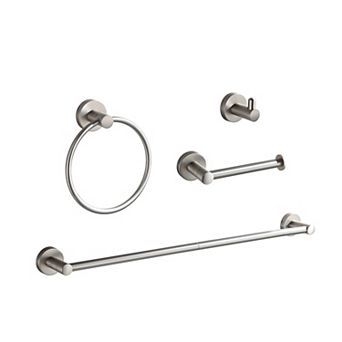 Brushed Nickel 4 pc Bathroom Accessory Set Adjustable Towel Bar Hardware Kit