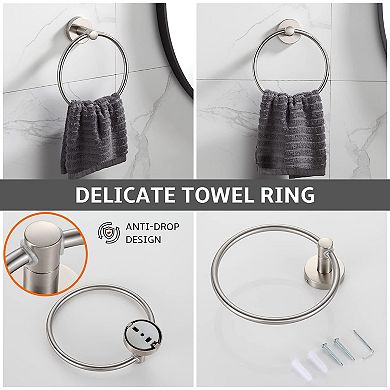 Brushed Nickel 4 Piece Bathroom Accessory Set Adjustable Towel Bar Hardware Kit