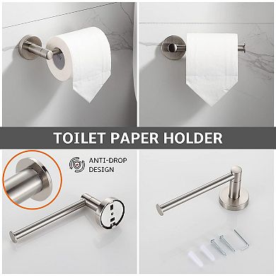 Brushed Nickel 4 Piece Bathroom Accessory Set Adjustable Towel Bar Hardware Kit