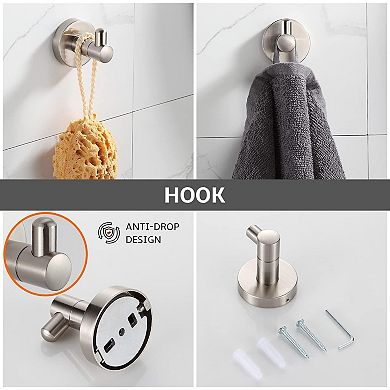 Brushed Nickel 4 Piece Bathroom Accessory Set Adjustable Towel Bar Hardware Kit
