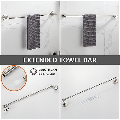 Brushed Nickel 4 Piece Bathroom Accessory Set Adjustable Towel Bar Hardware Kit
