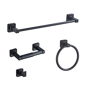 Matte Black 4 pc Stainless Steel Bathroom Hardware Set Wall Mounted
