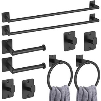 10 pc Black Bathroom Hardware Set Wall Mounted Stainless Steel Aluminum