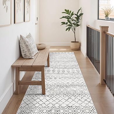 Washable Moroccan Runner Rug Non Slip Soft Low Pile Indoor Floor Carpet