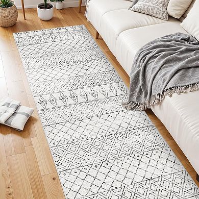 Washable Moroccan Runner Rug Non Slip Soft Low Pile Indoor Floor Carpet