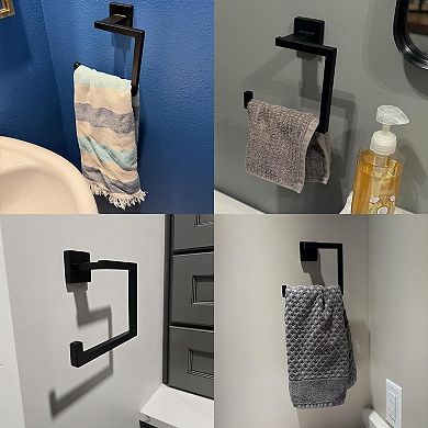 Matte Black Stainless Steel Wall Mount Towel Ring Multifunctional Bathroom Holder