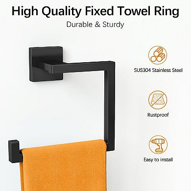 Matte Black Stainless Steel Wall Mount Towel Ring Multifunctional Bathroom Holder