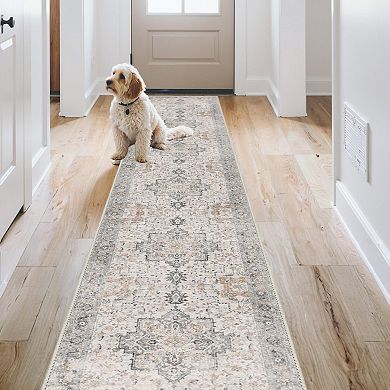 Washable Non Slip Vintage Runner Rug Low Pile Soft for Hallway Kitchen Entryway