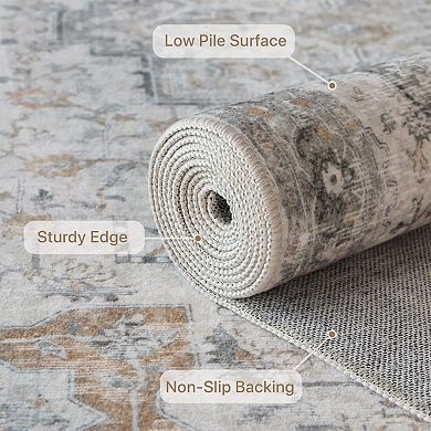 Washable Non Slip Vintage Runner Rug Low Pile Soft for Hallway Kitchen Entryway
