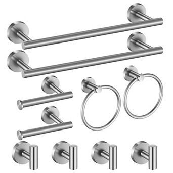 10 pc Stainless Steel Bathroom Hardware Set Towel Bar Toilet Paper Holder Hooks