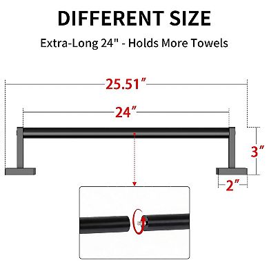 24 Inch 2 Pack Bathroom Towel Bar Wall Mounted Rustproof Aluminum Rack