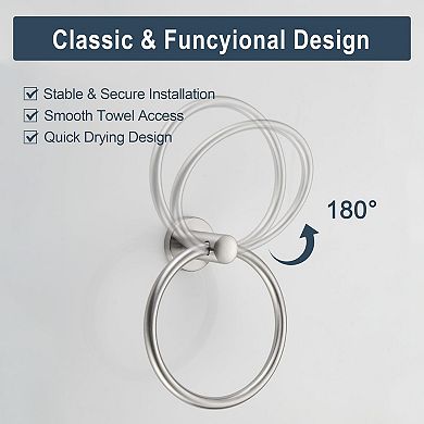 Brushed Nickel Stainless Steel Round Bathroom Towel Ring Wall Mount